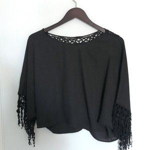 NWOT Monteau Los Angeles Fringed Beach Cover up Top Black Size Small
